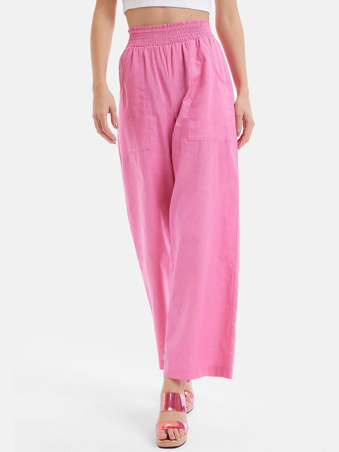 kazo women pink relaxed loose fit pleated trousers