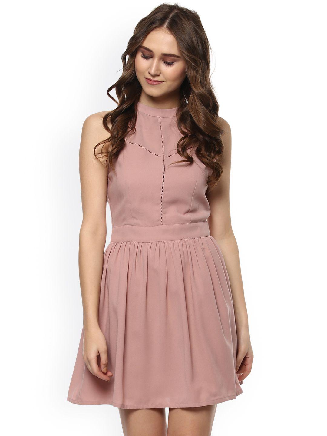 kazo women pink solid fit and flare dress