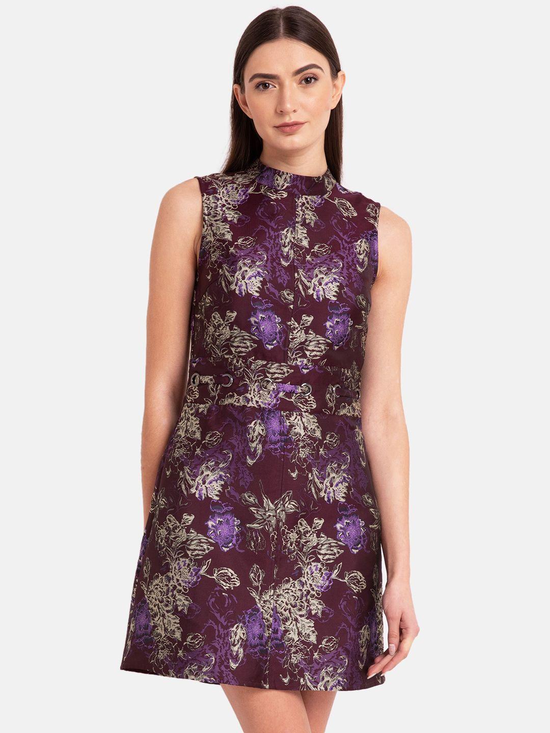 kazo women purple floral print fit and flare dress