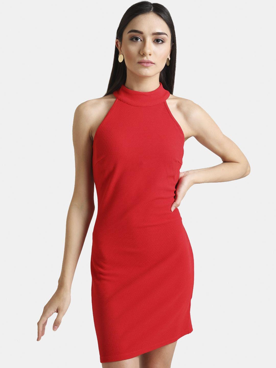 kazo women red halter neck sheath dress