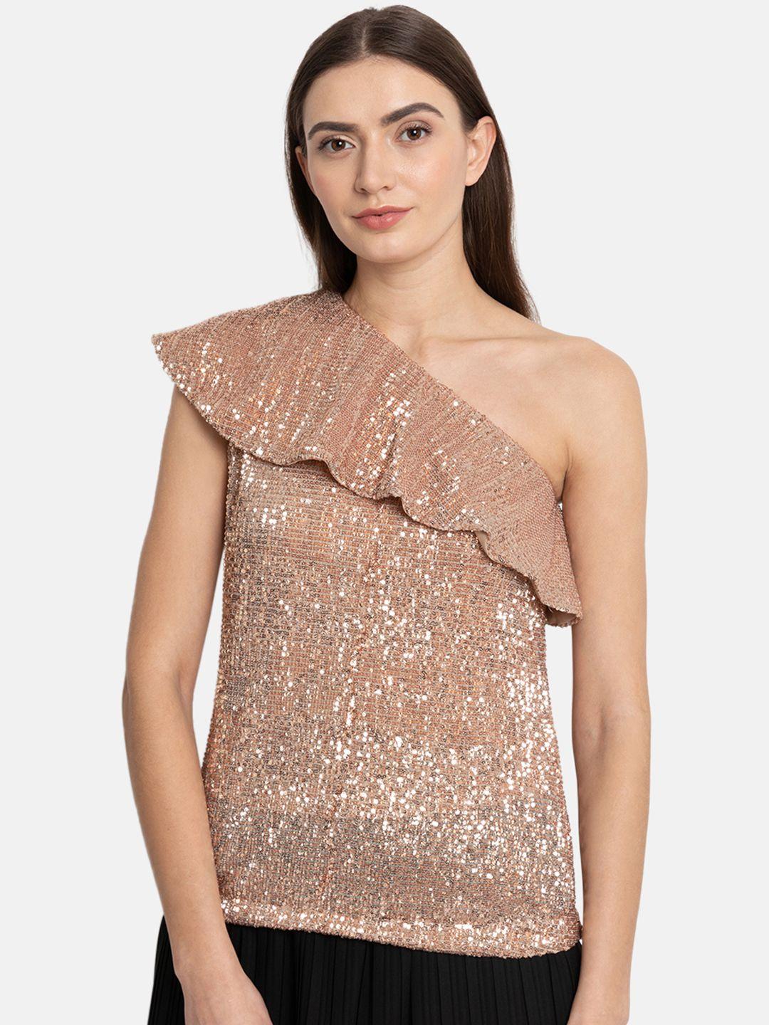 kazo women rose gold-coloured embellished top