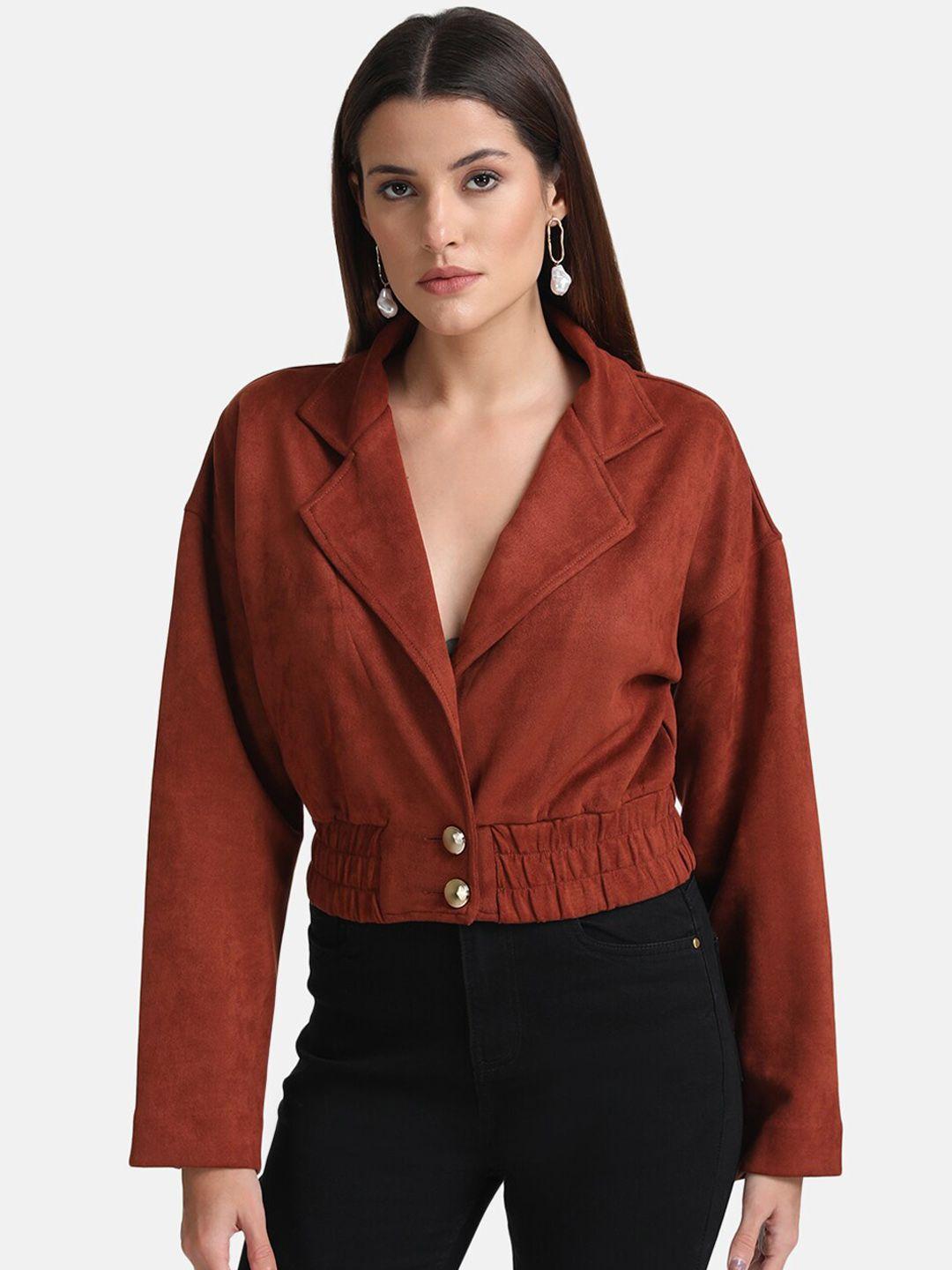 kazo women rust striped suede crop open front jacket