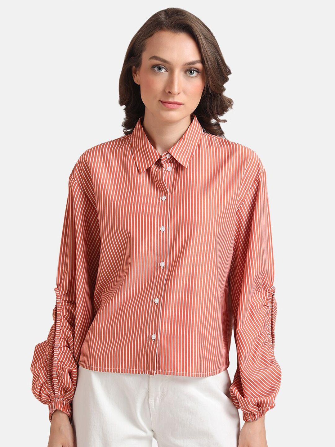 kazo women slim fit striped casual shirt