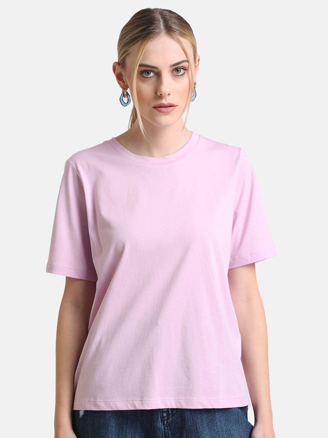 kazo women solid lavender cotton t-shirt