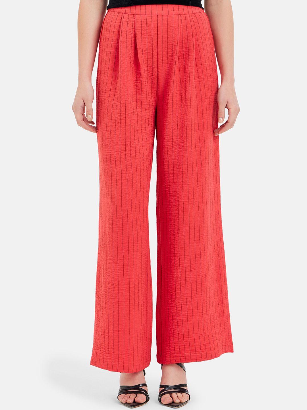 kazo women striped high-rise pleated parallel trousers