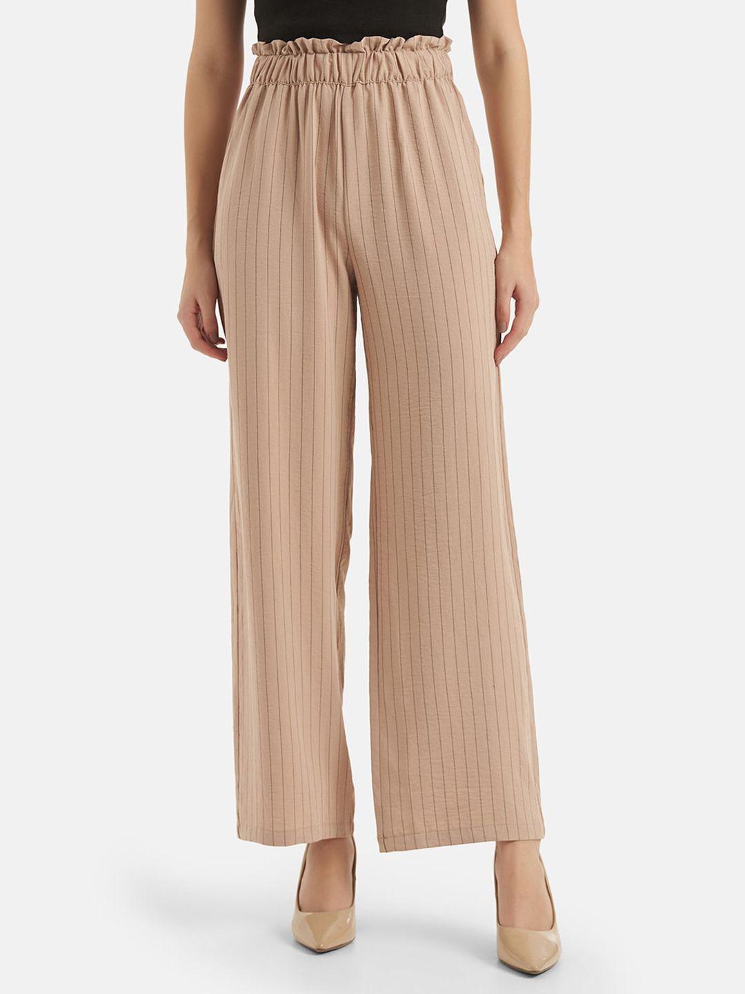 kazo women striped loose fit high-rise parallel trousers