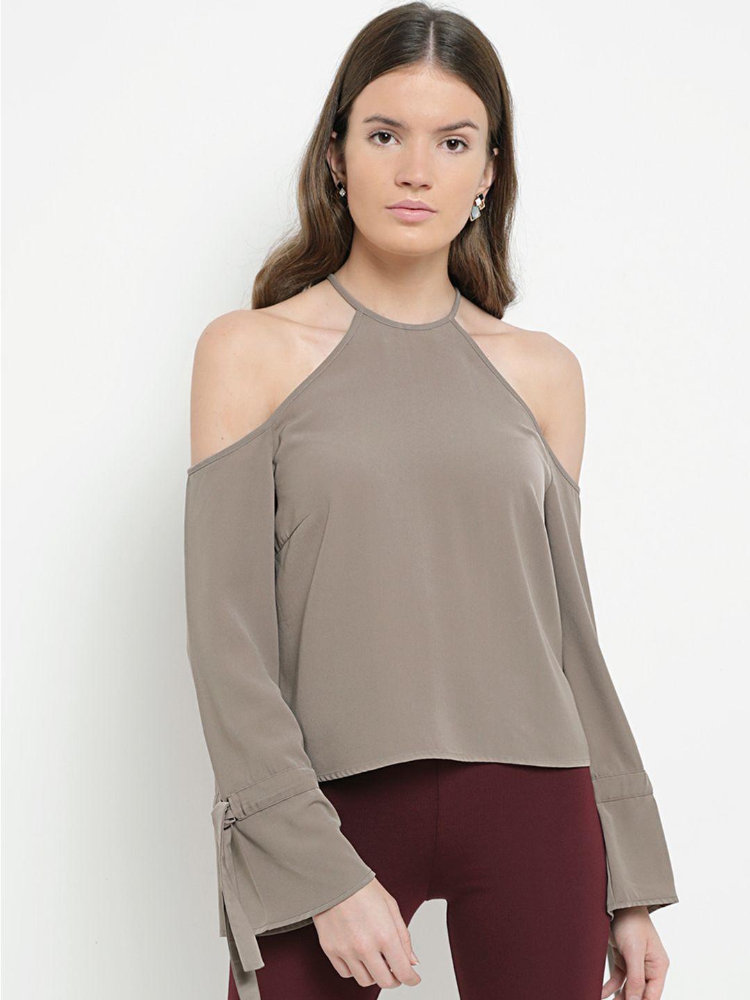 kazo women taupe solid a-line top