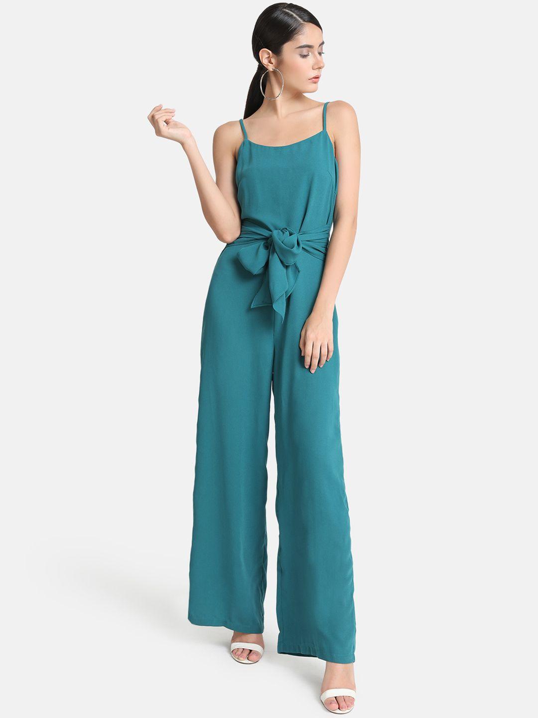 kazo women teal green solid basic jumpsuit