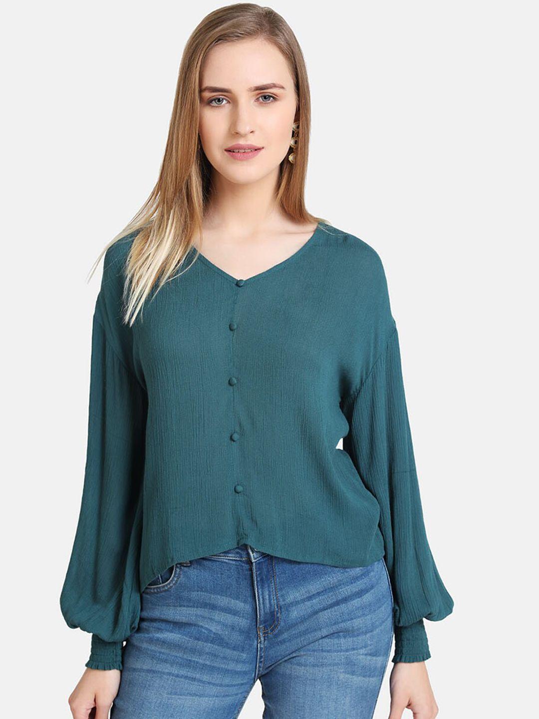 kazo women teal solid top