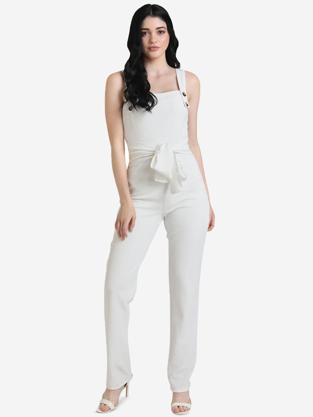 kazo women white button detailed strapped jumpsuit