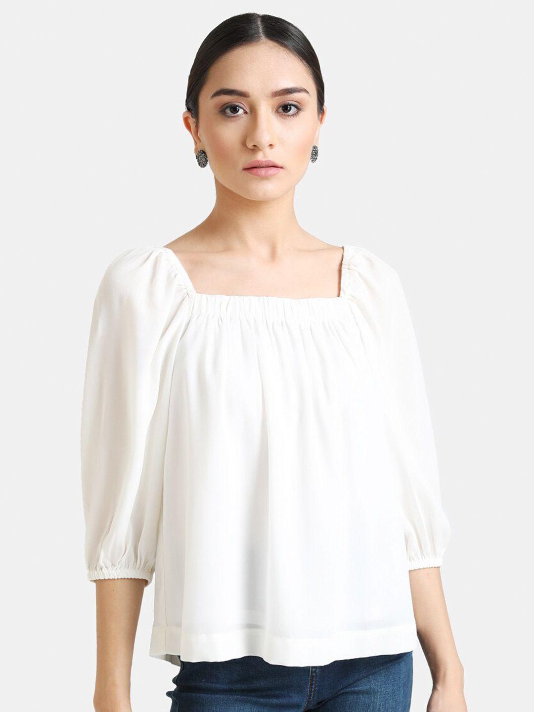 kazo women white puff sleeve a-line top