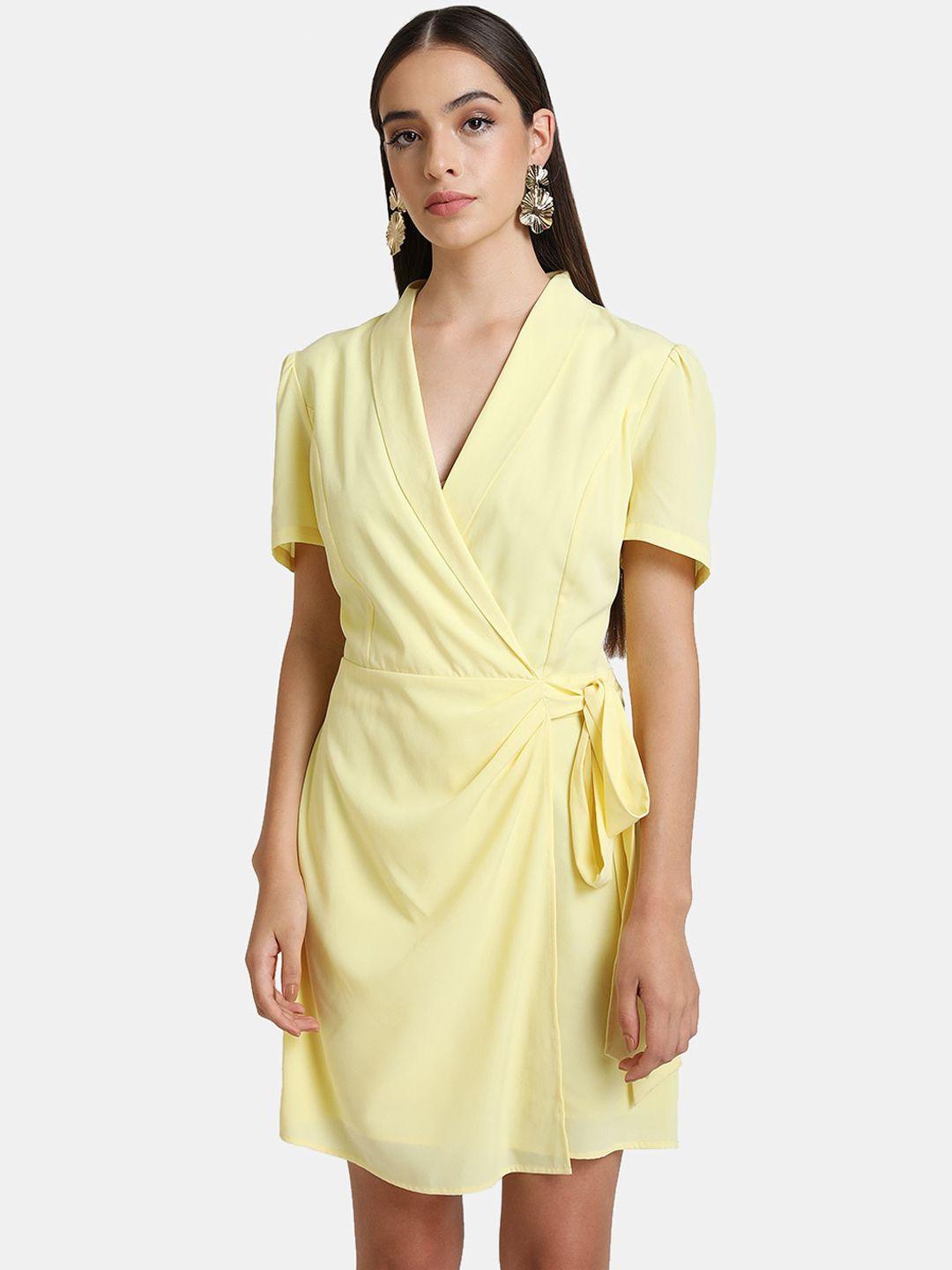 kazo yellow solid wrap dress