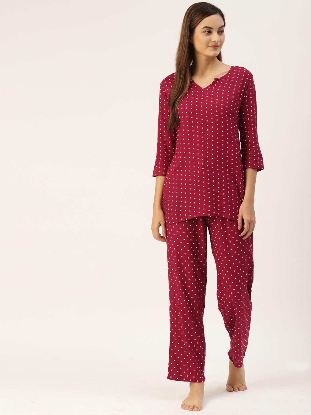 kbz-women-maroon-printed-pyjama-set