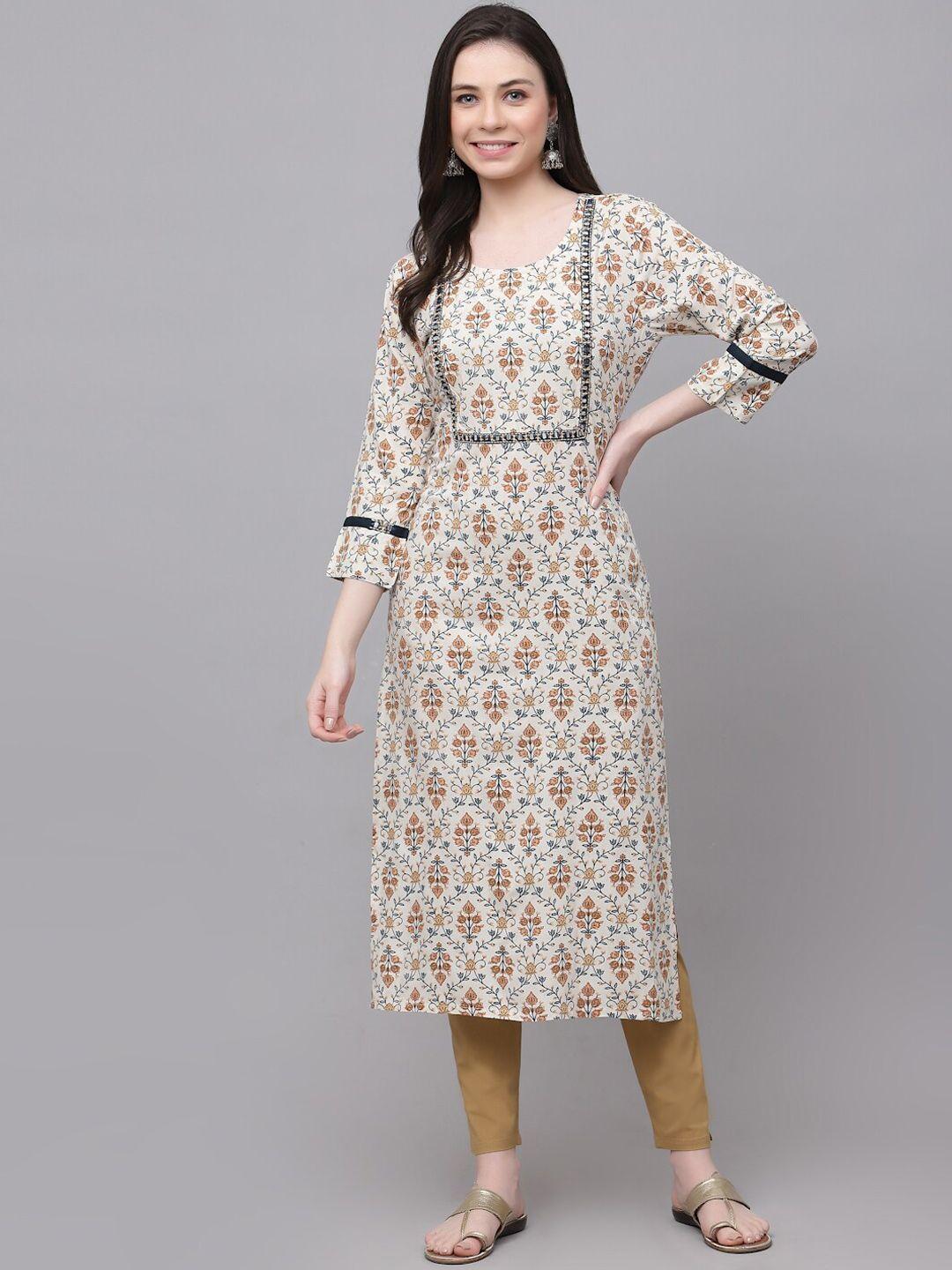 kbz  ethnic motifs printed thread work straight kurta