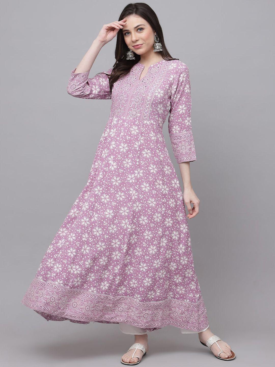 kbz floral printed gotta patti anarkali kurta