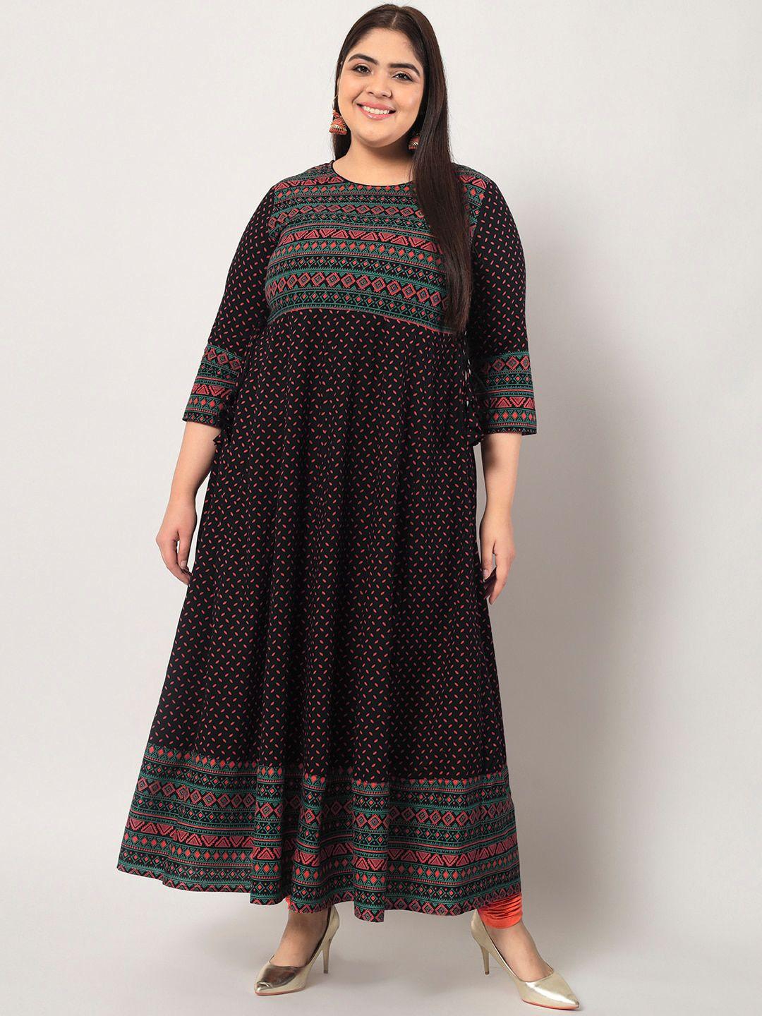 kbz plus size geometric printed anarkali kurta