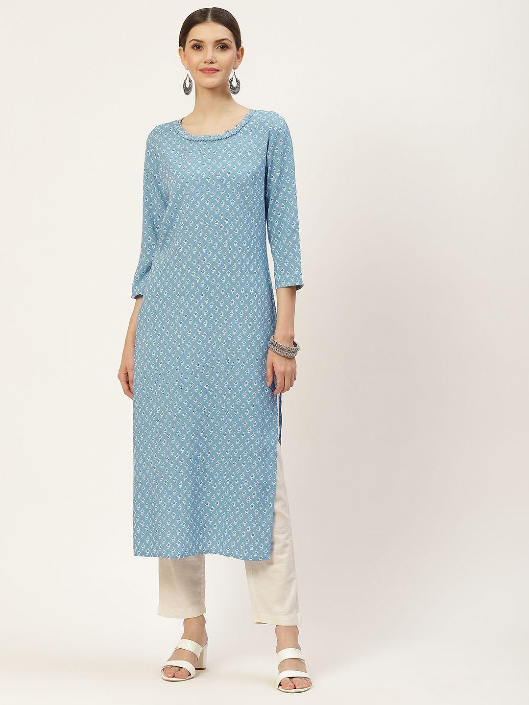 kbz women blue ethnic motifs printed kurta