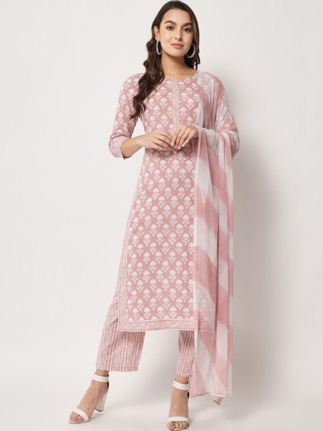 kbz women floral printed pure cotton kurta with palazzos & with dupatta