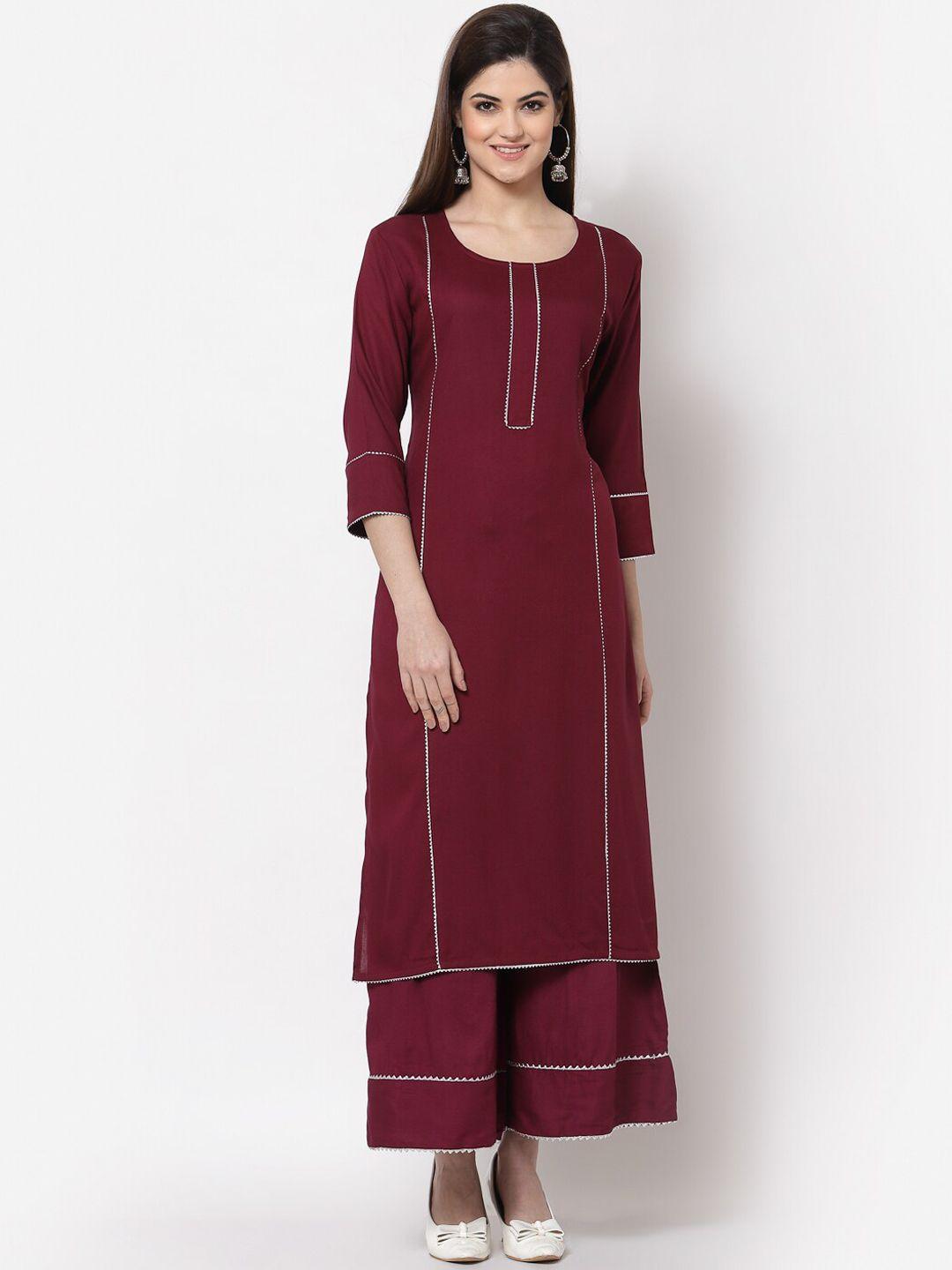 kbz women maroon gotta patti kurta with palazzos