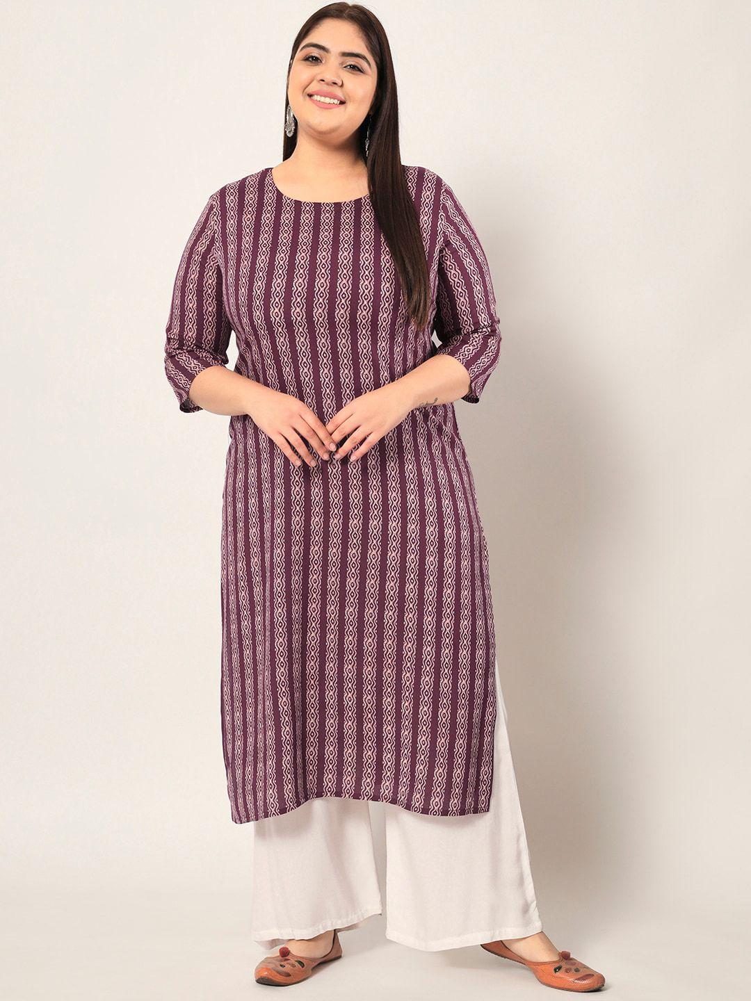 kbz women plus size ethnic motifs striped indie prints kurta