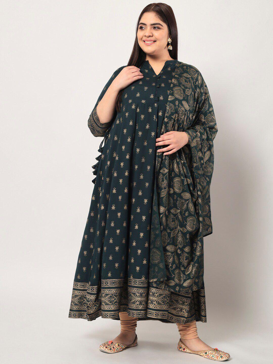 kbz women plus size floral printed anarkali kurta with dupatta