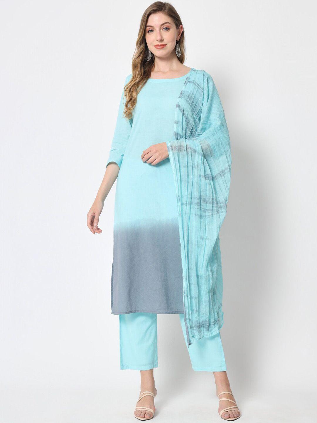 kbz women sea green kurta with palazzos & with dupatta