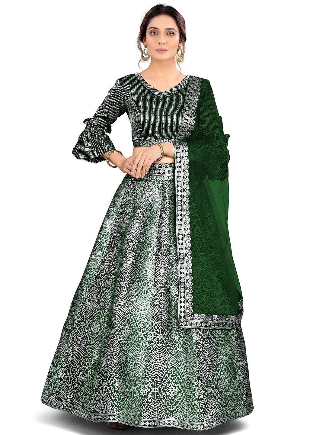 kedar fab woven design v-neck semi-stitched lehenga & unstitched blouse with dupatta