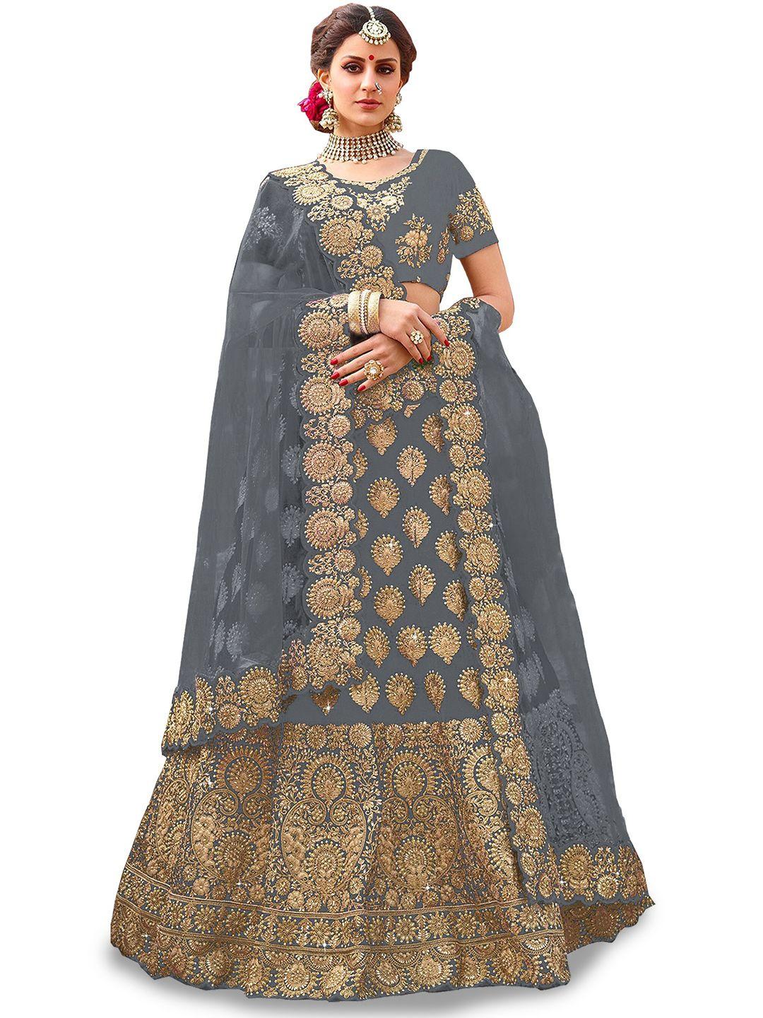 kedar fab embroidered semi-stitched lehenga & unstitched blouse with dupatta