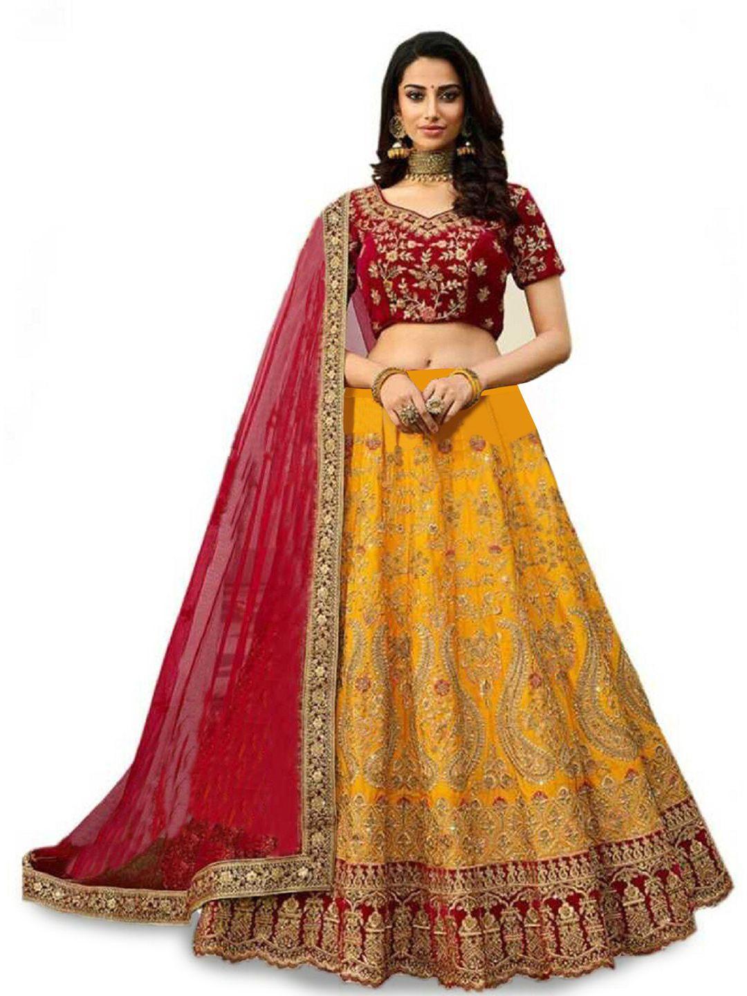 kedar fab embroidered semi-stitched lehenga & unstitched blouse with dupatta