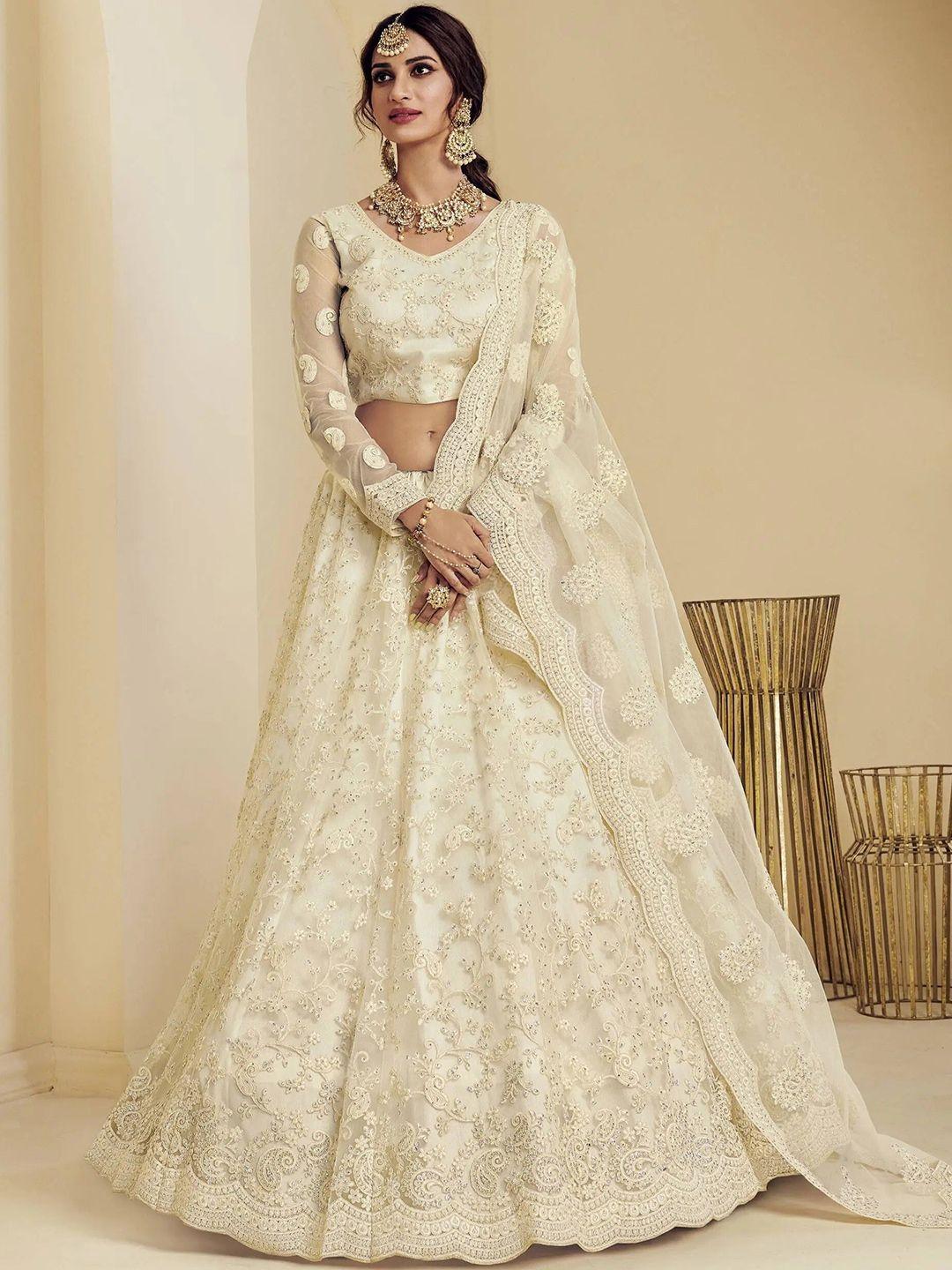 kedar fab embroidered thread work semi-stitched lehenga & unstitched blouse with dupatta