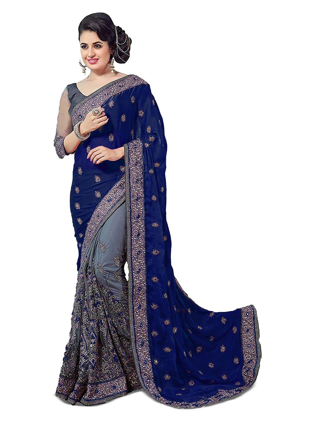 kedar fab ethnic motifs embroidered half and half saree