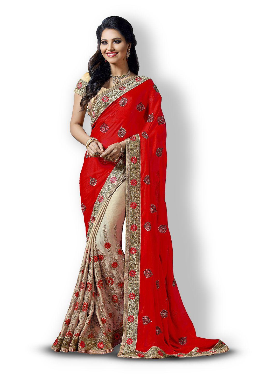 kedar fab ethnic motifs embroidered half and half saree