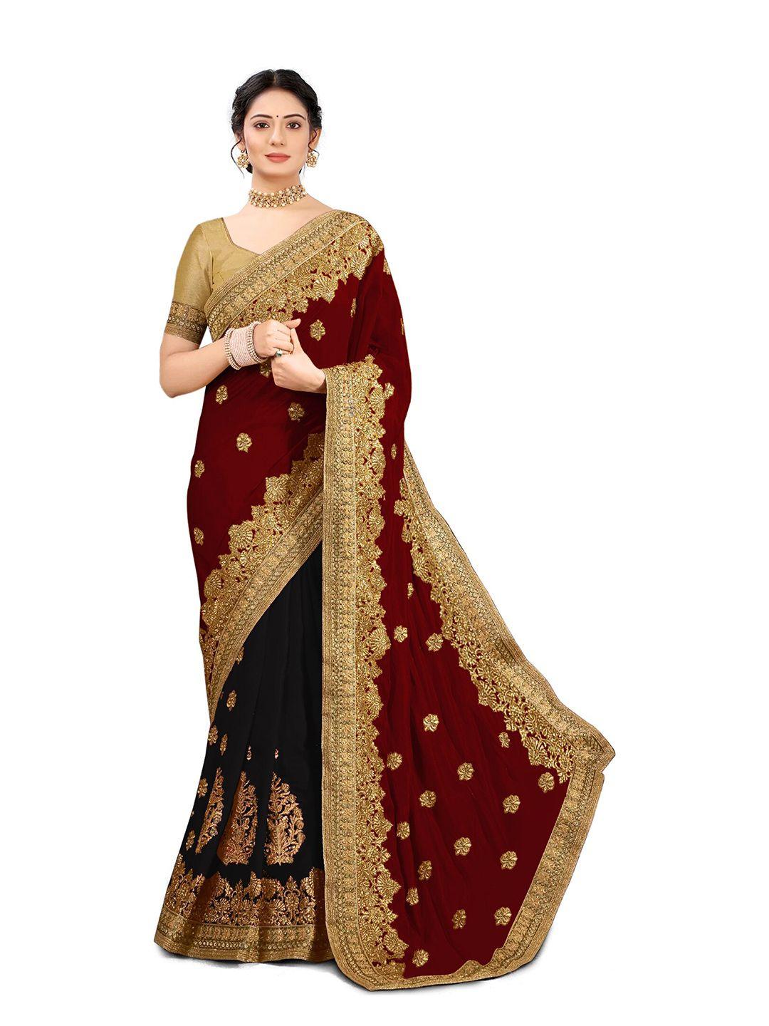 kedar fab ethnic motifs embroidered silk blend half and half saree