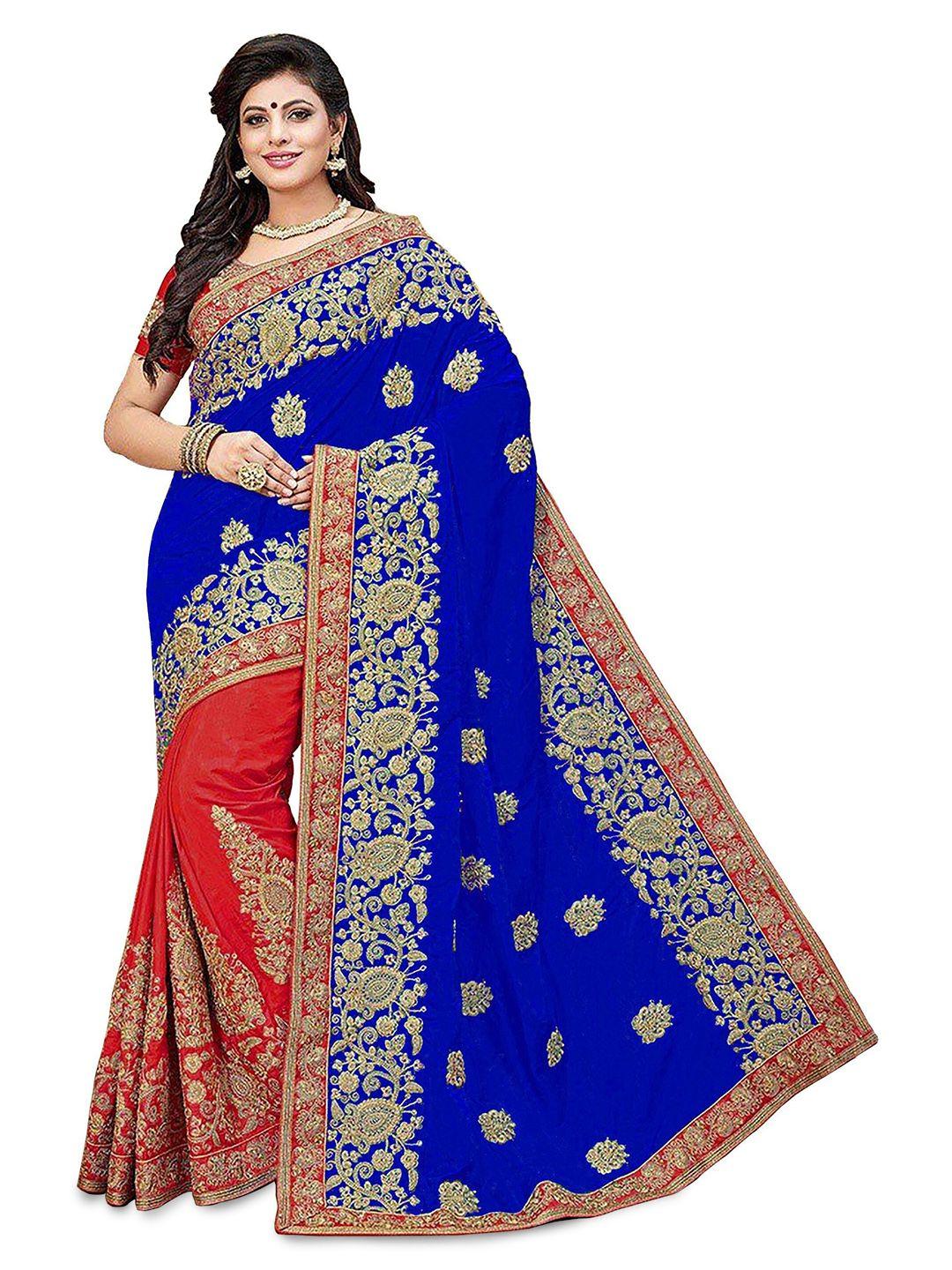 kedar fab floral embroidered half and half saree