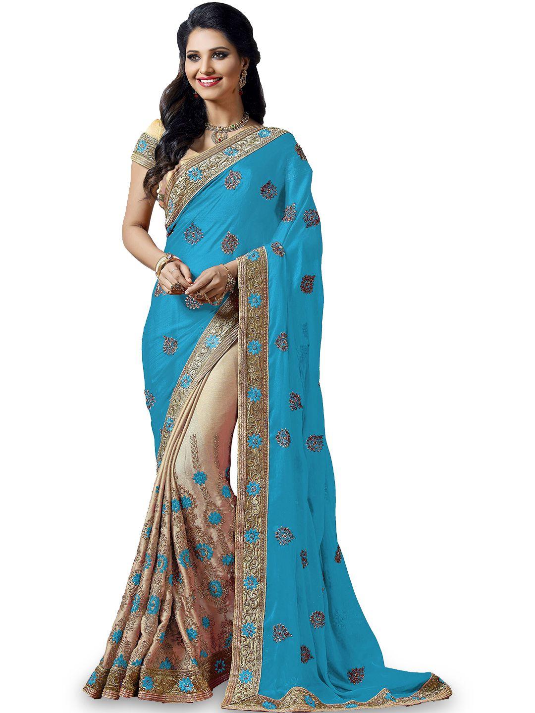 kedar fab floral embroidered half and half saree