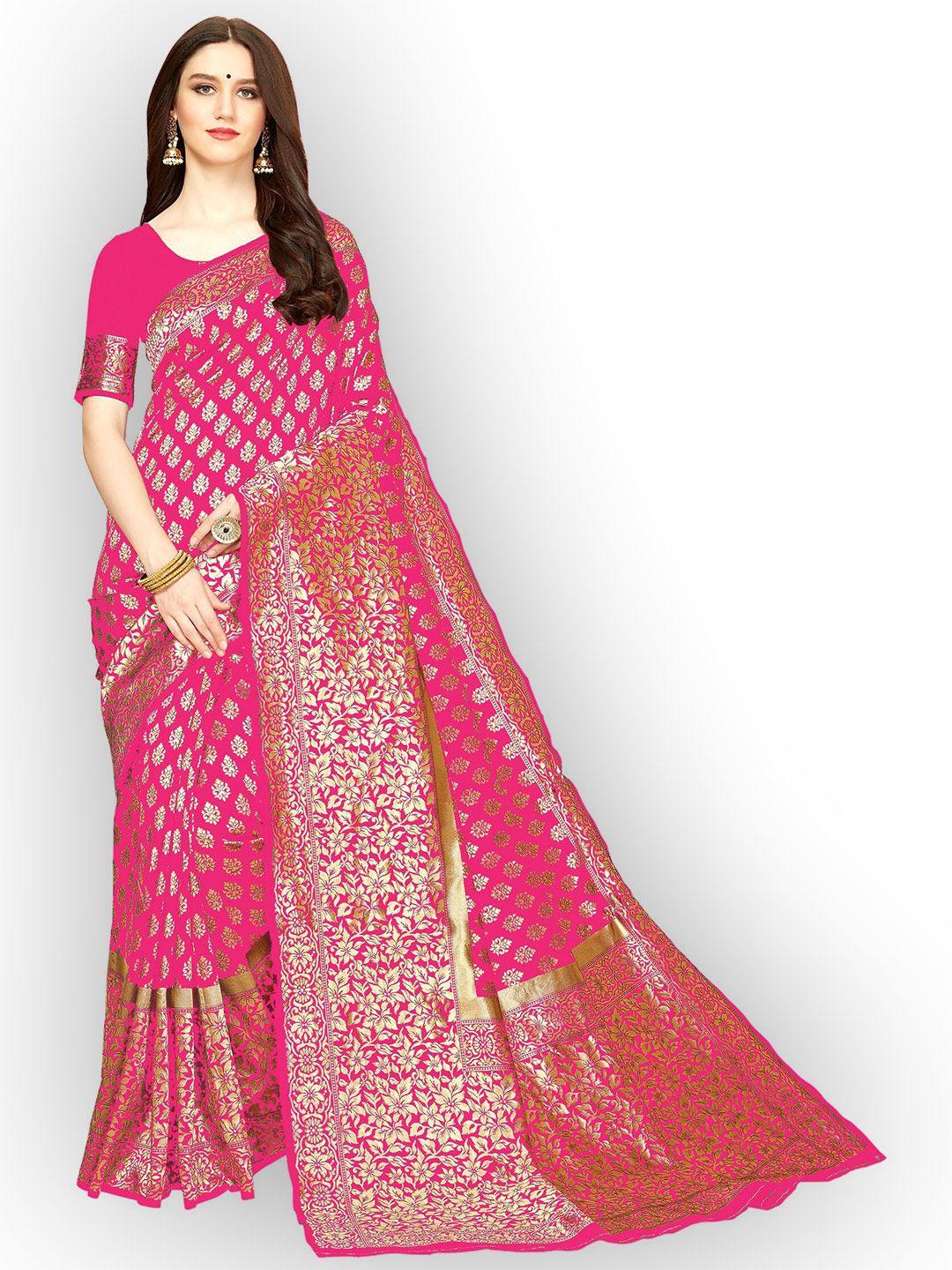 kedar fab pink & gold-toned woven design zari silk blend saree