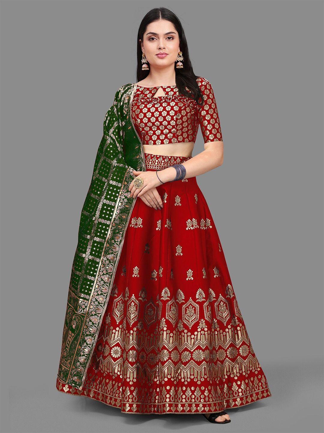 kedar fab red & green semi-stitched lehenga & unstitched blouse with dupatta