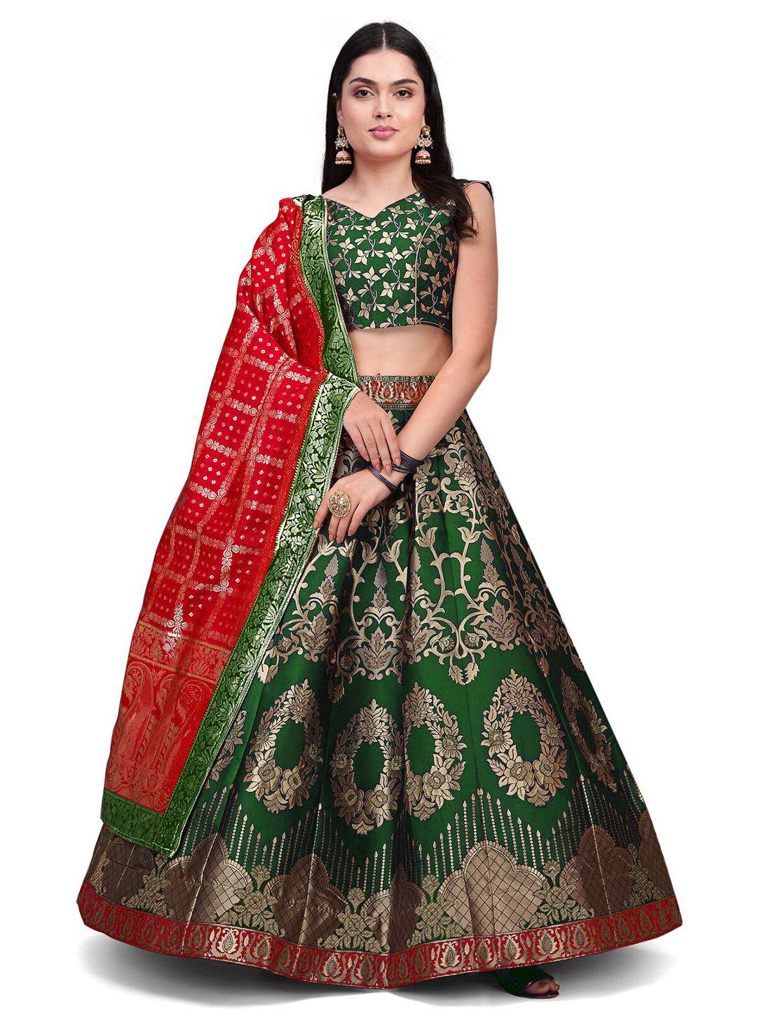 kedar fab woven design v-neck semi-stitched lehenga & unstitched blouse with dupatta