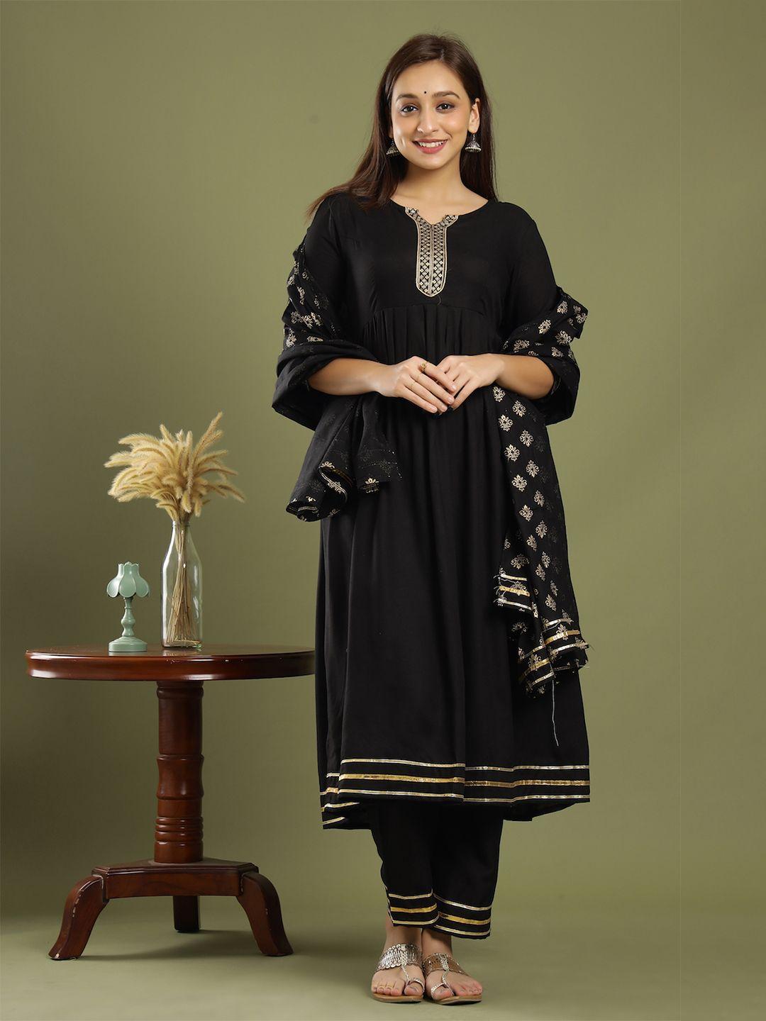 keep cart women black solid cotton blend kurta set