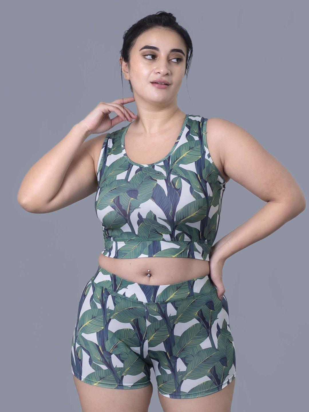 keepfit plus size abstract printed round neck swim set