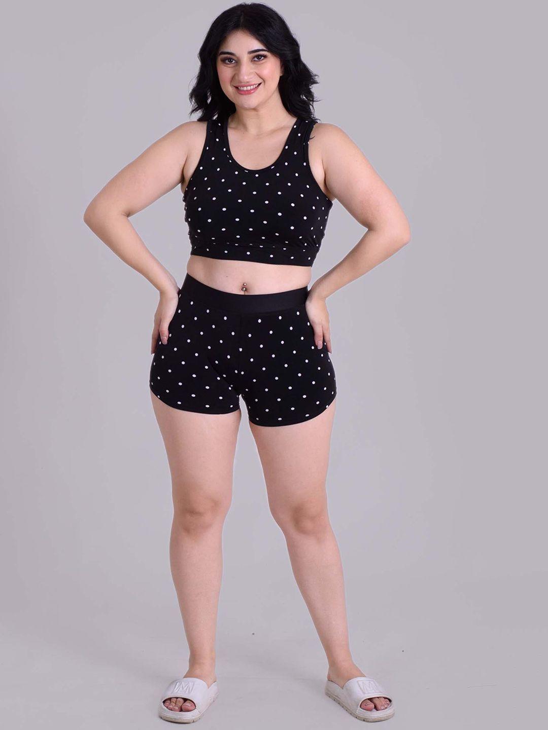 keepfit polka dots printed crop top with boy shorts swimset