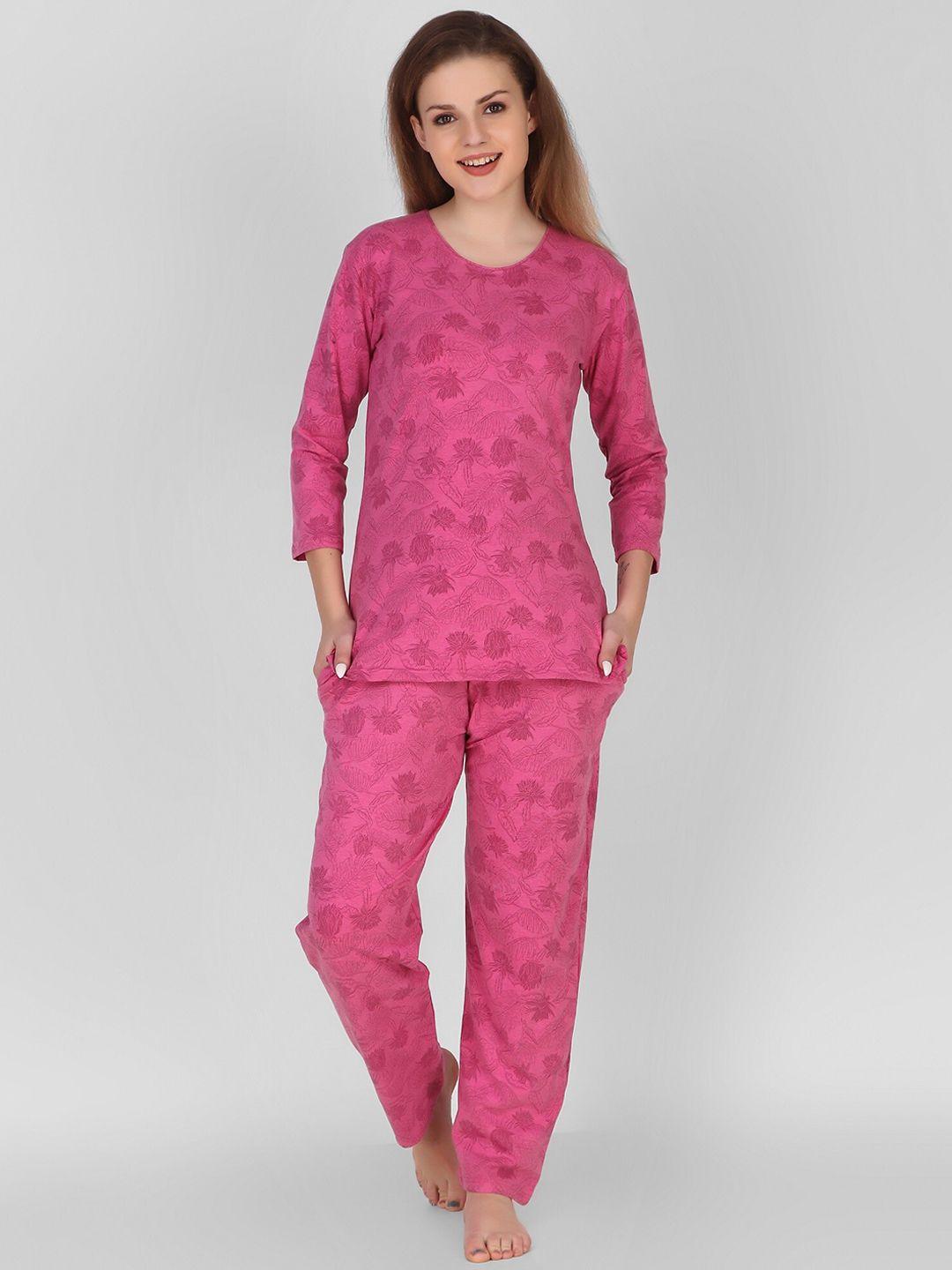 keepfit women pink printed night suit
