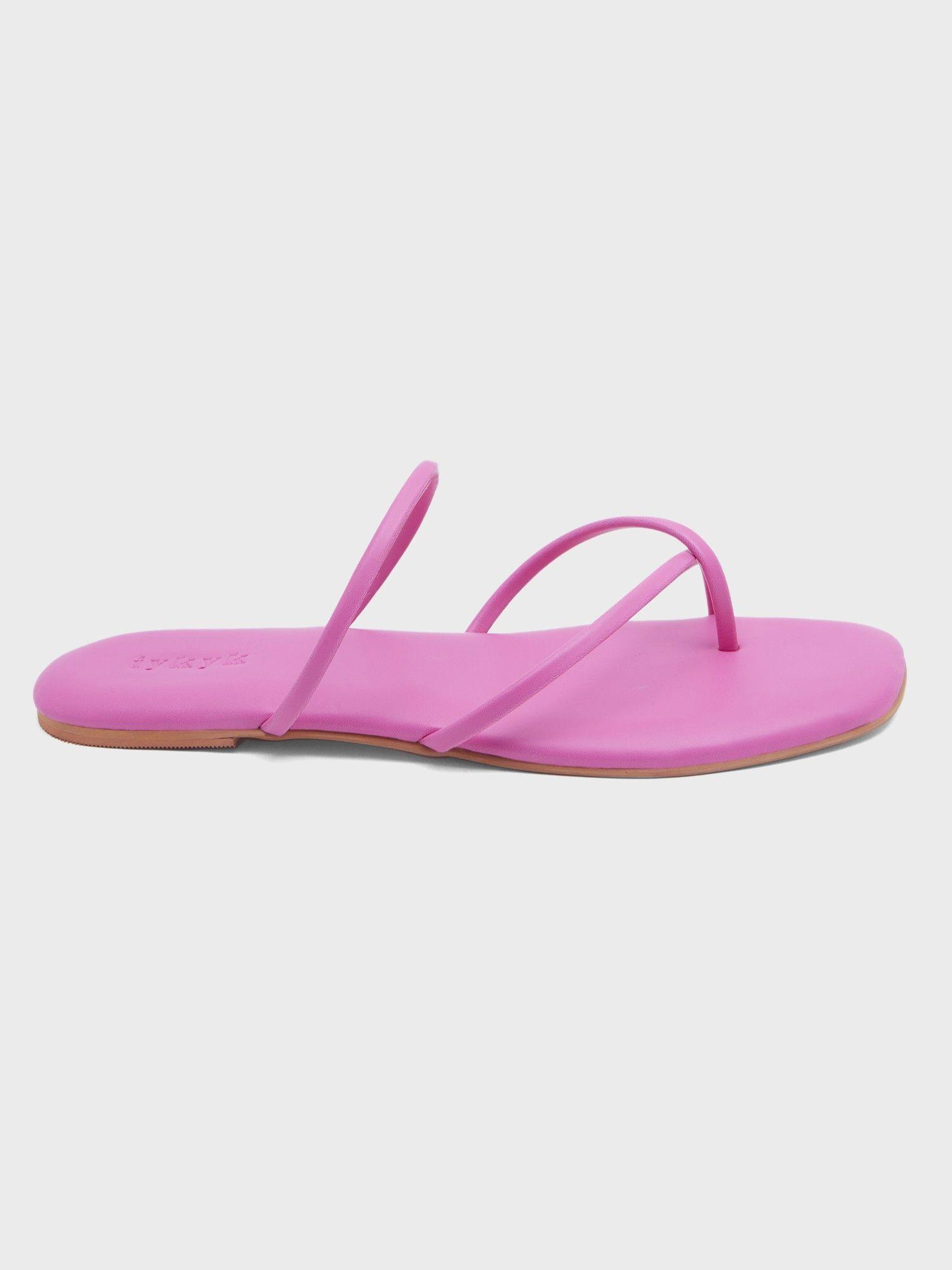 keeping it chic pink double strap solid slider flats