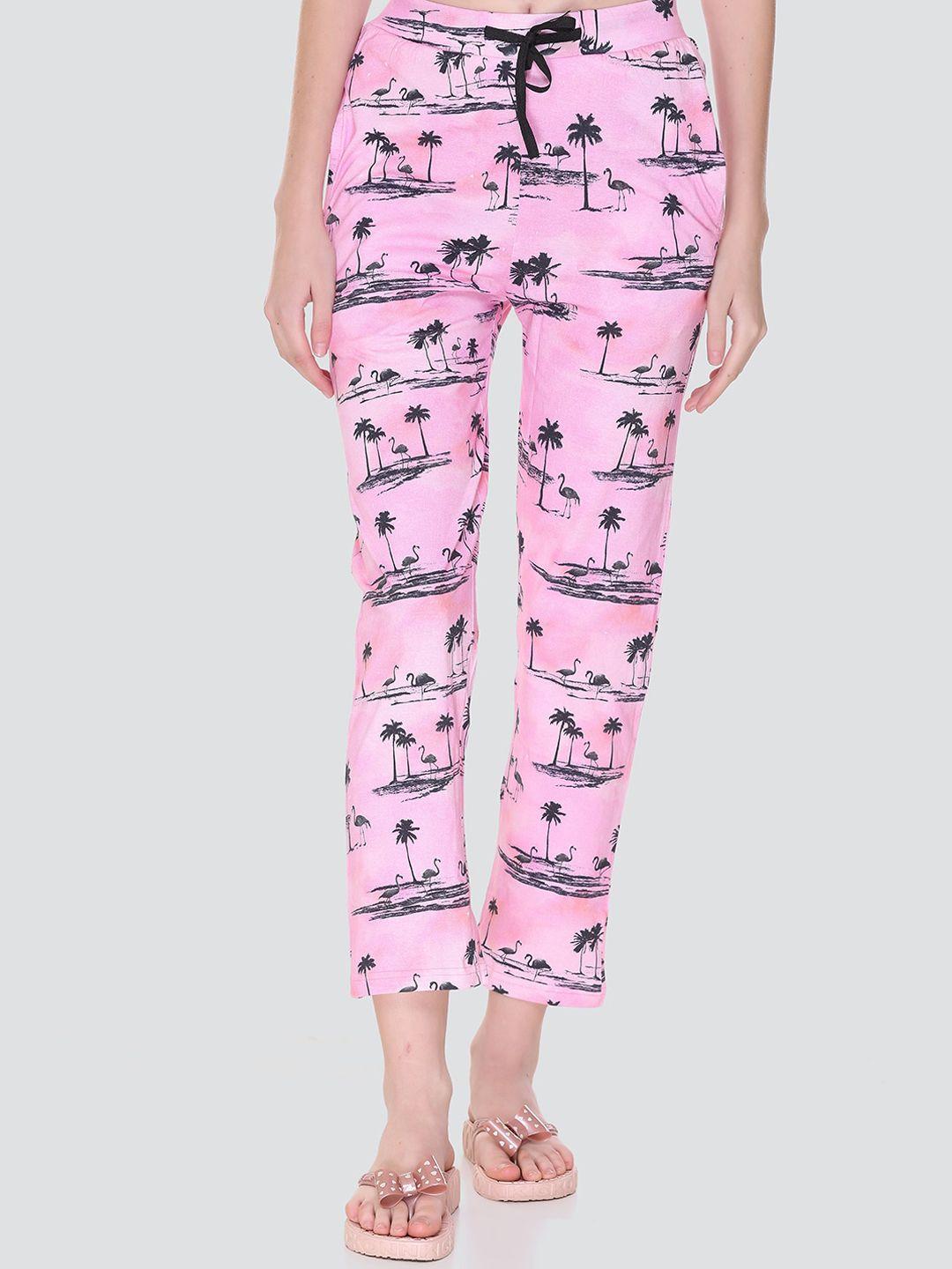 keiko women pink conversational printed cotton lounge pants