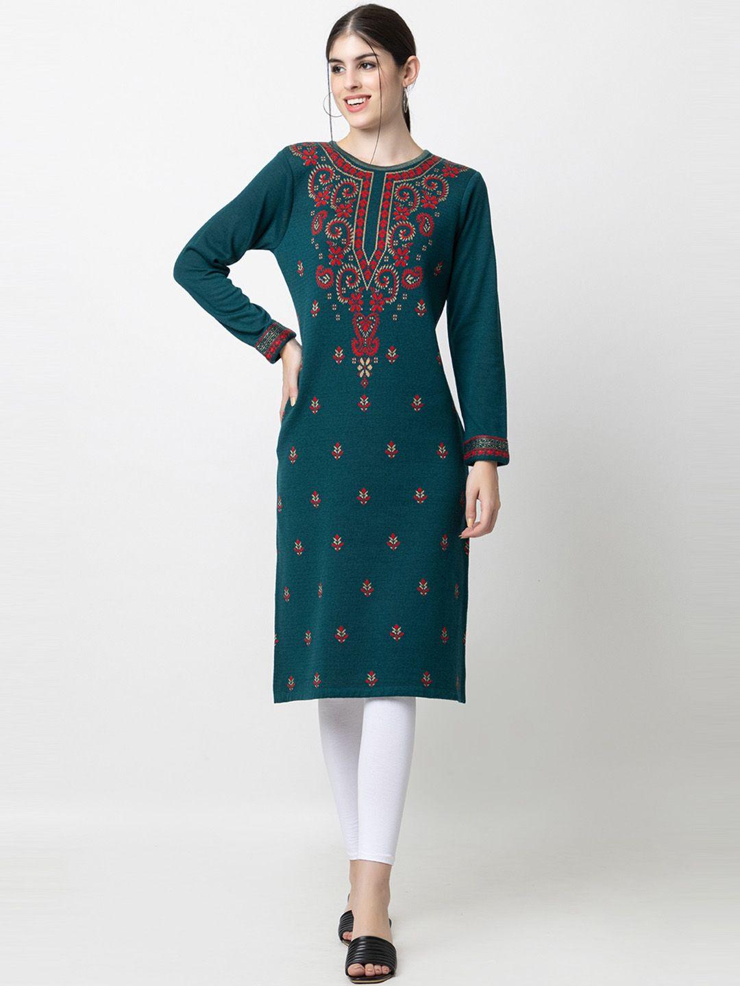 keiko ethnic motifs embroidered straight kurta