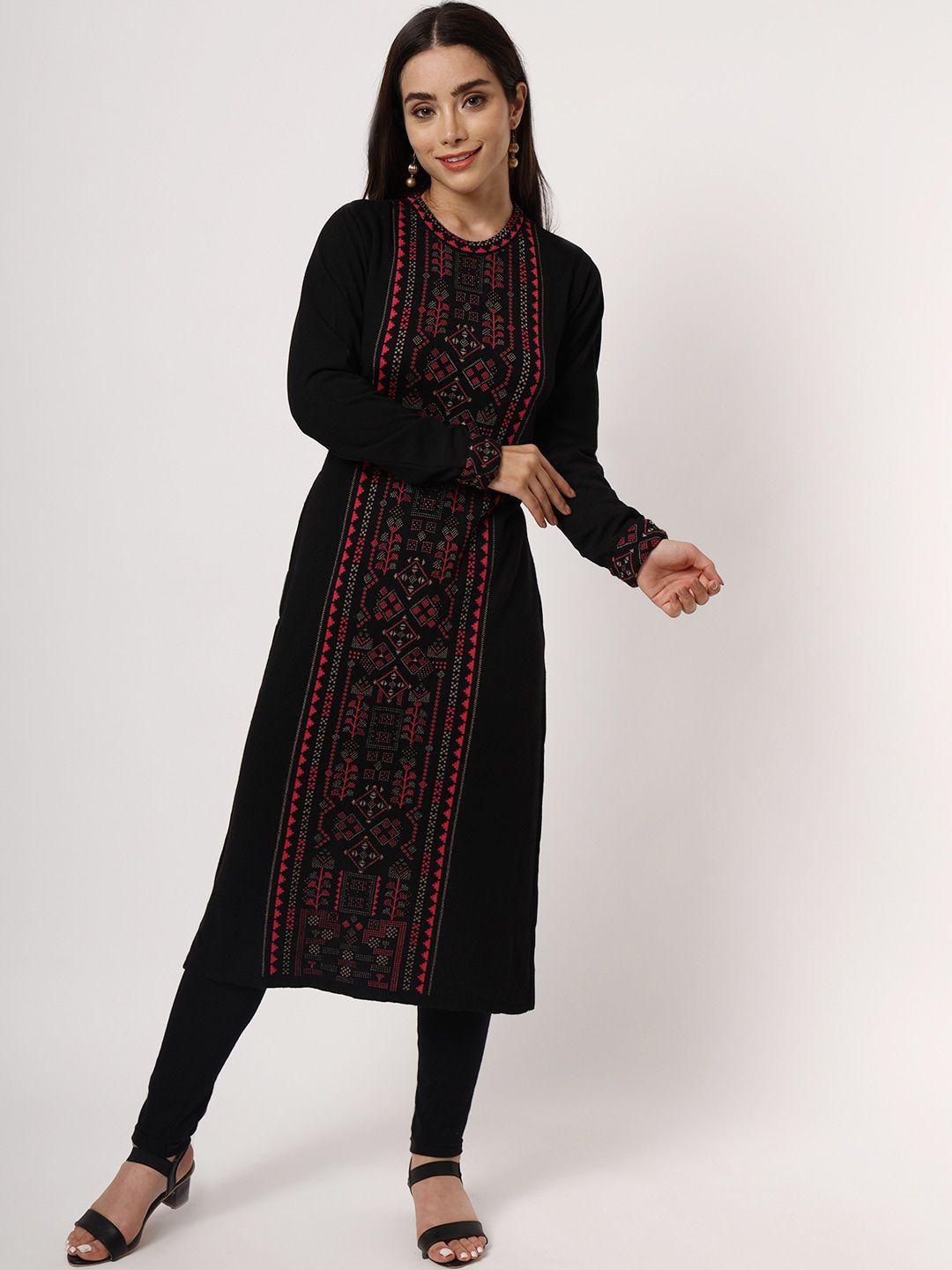 keiko ethnic motifs woven design jacquard knitted acrylic kurta & trousers