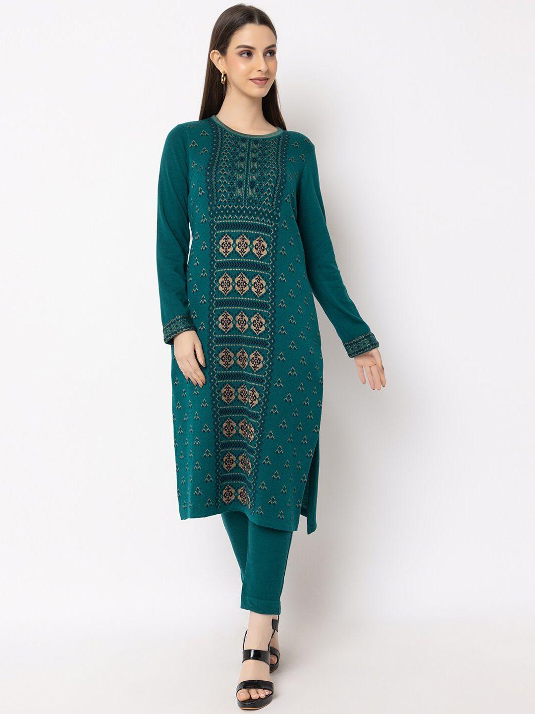 keiko ethnic motifs woven designed regular acrylic kurta & trousers