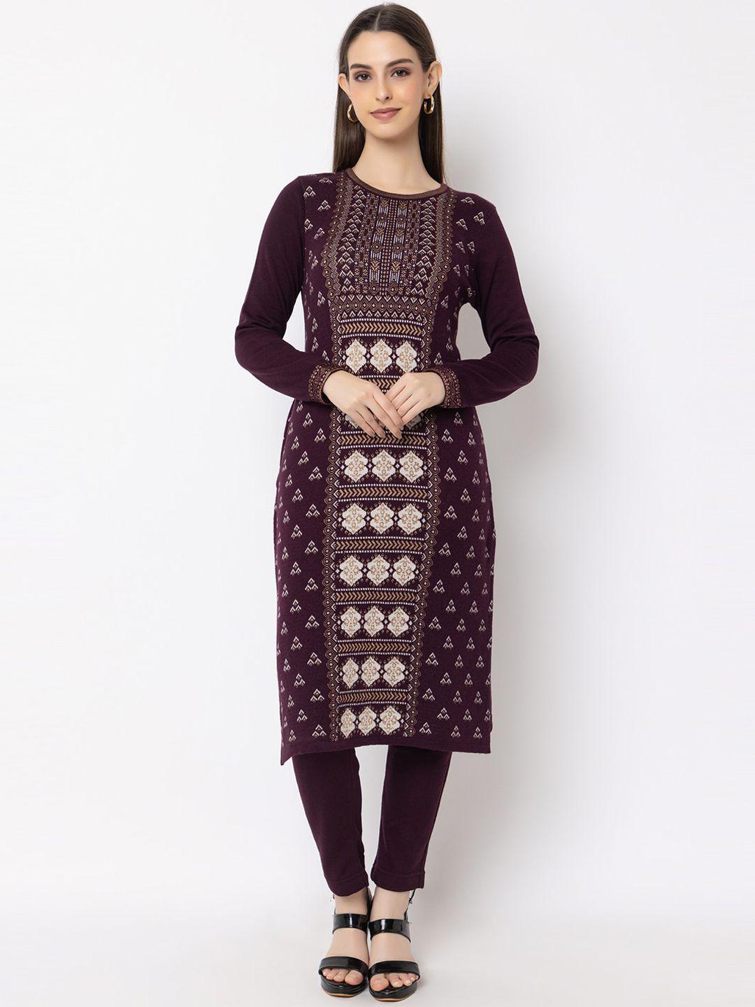 keiko ethnic motifs woven designed round neck regular straight acrylic kurta