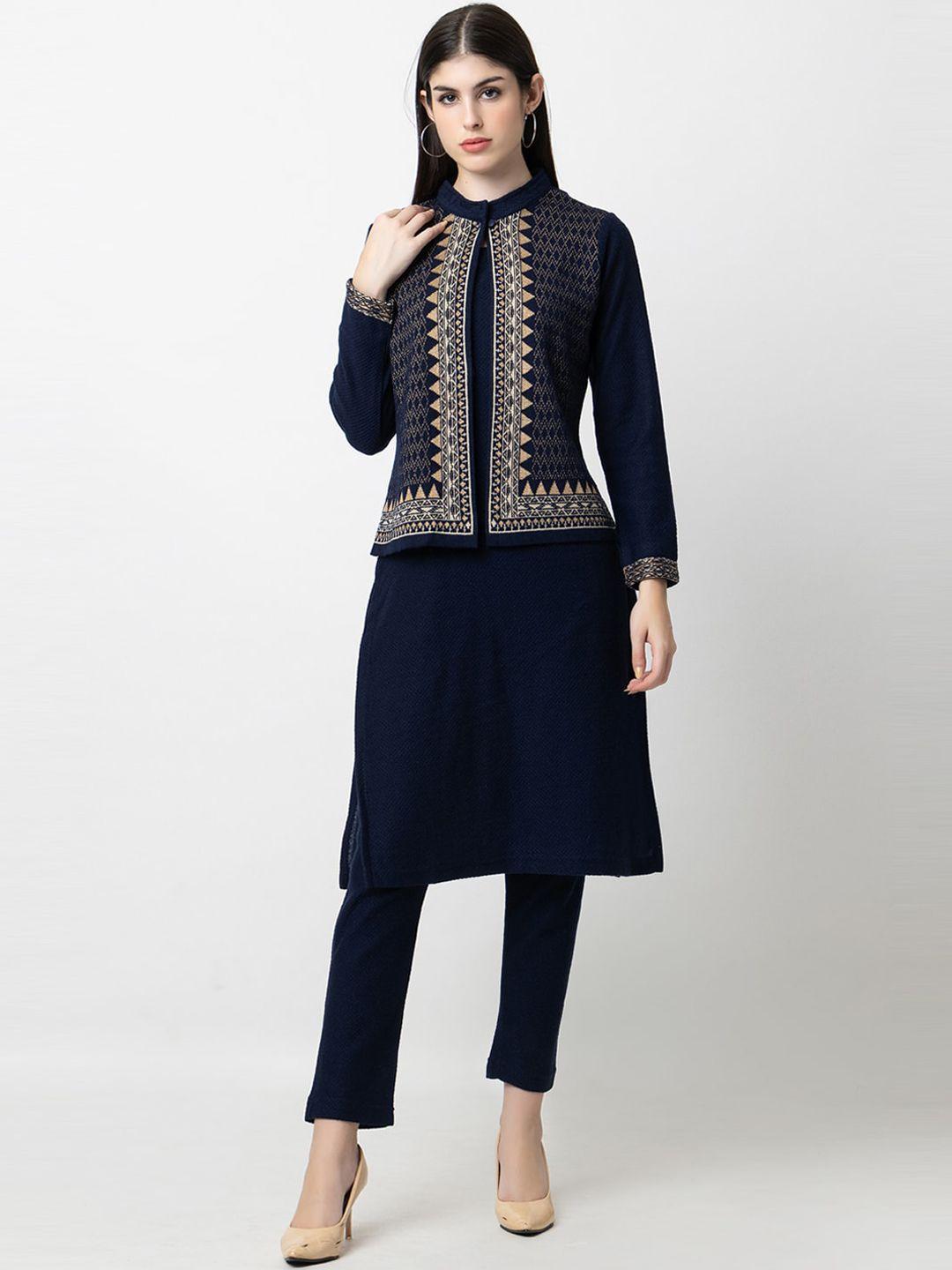 keiko geometric woven design jacquard kurta with palazzos