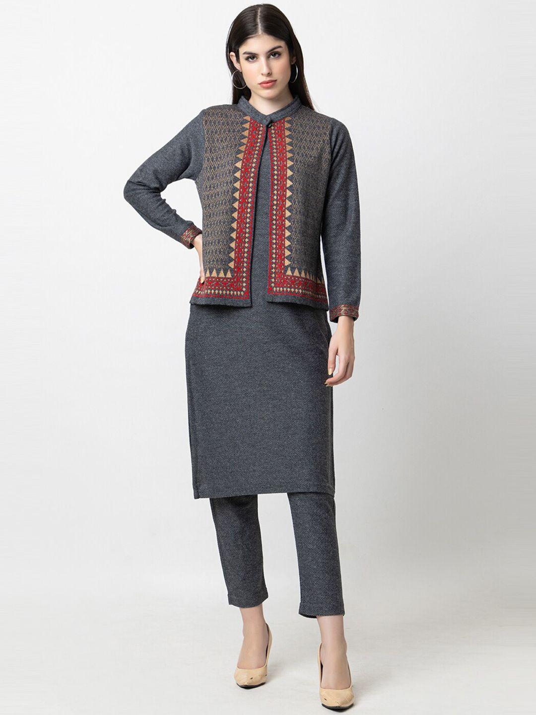 keiko geometric woven design straight kurta with trousers